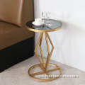 iron golden tempered table glass small round table